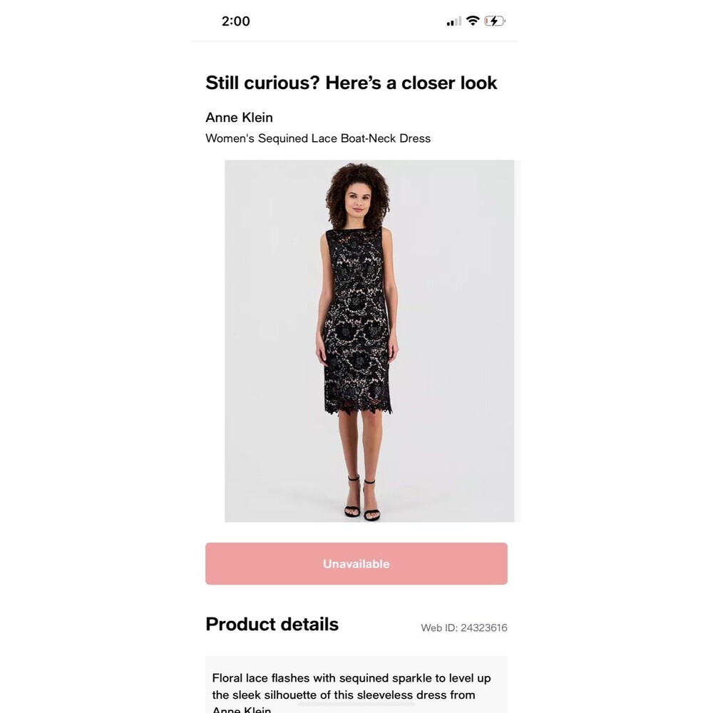 Anne Klein Black Lace Sequin Dress NWT